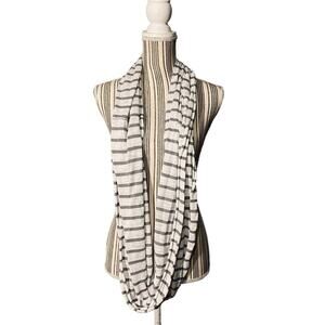 White & Gray Striped Loop Infinity Scarf Women